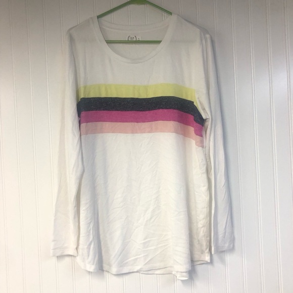 Maurice’s Women's Multicolor Striped Long Sleeve White Top XL Colorful - Picture 1 of 3